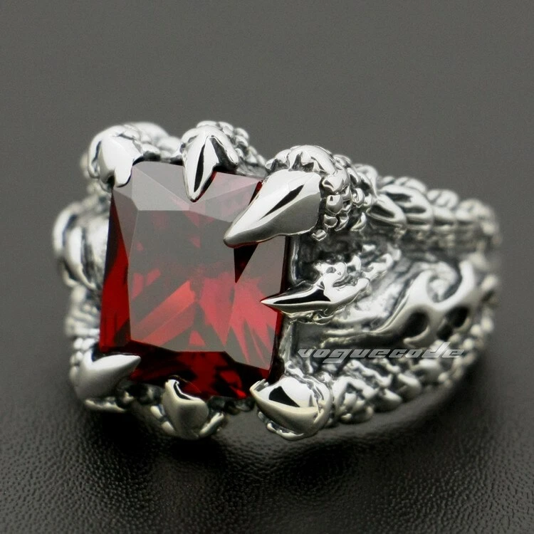 925 Sterling Silver Dragon Claw Ring CZ Stone Mens Punk Ring 8TX02A US 7~15 - Image 2 of 4