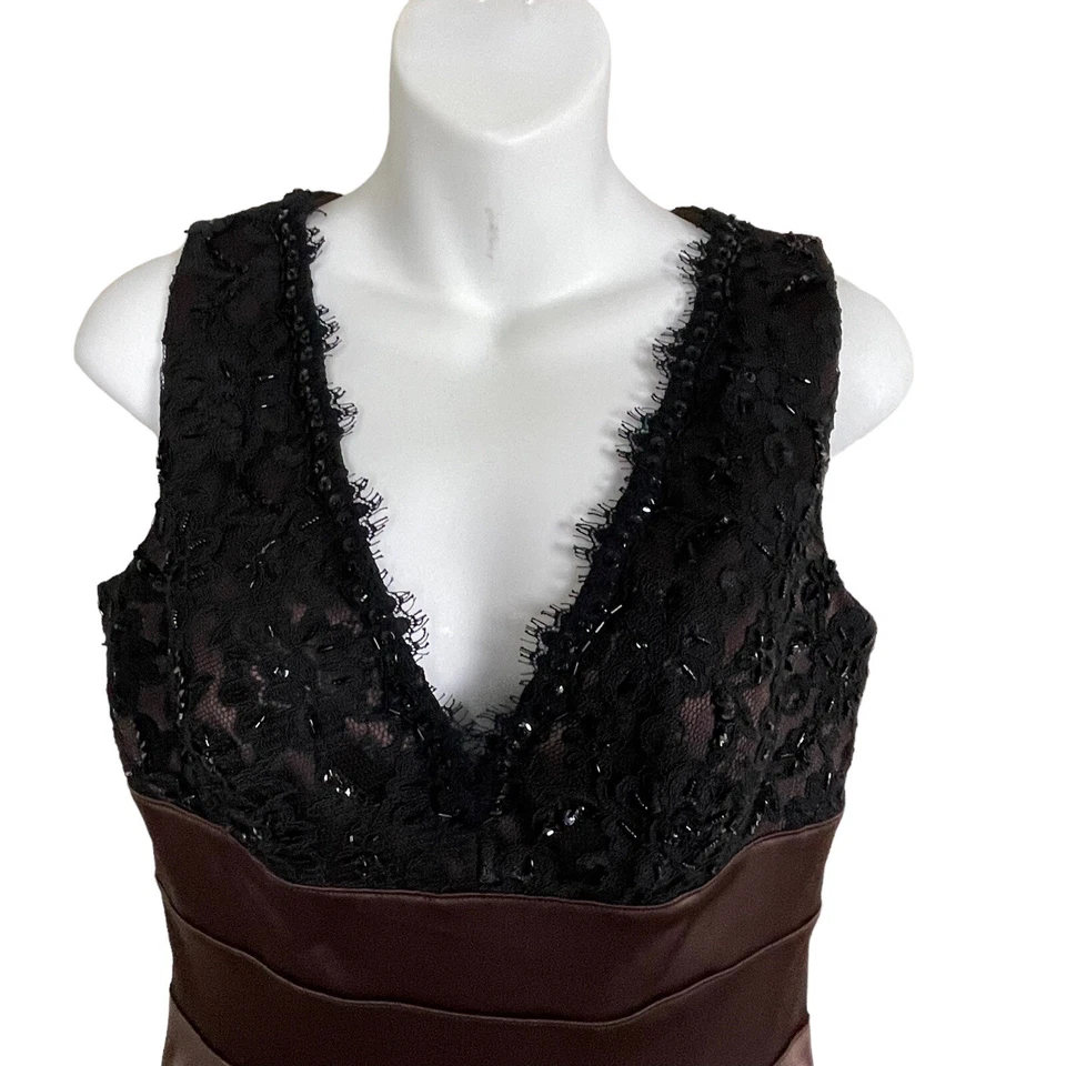 Eliza J 正式婚礼宾客 Mother of the Bride 棕色连衣裙 8 码蕾丝覆盖 — 第 2/4 张图片