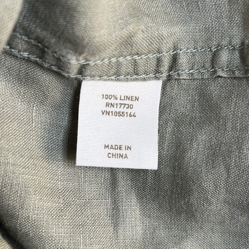 Merona Men's Size XL (17-17.5) Short Sleeve Linen Button-Up Shirt Khaki Green - Picture 8 of 10