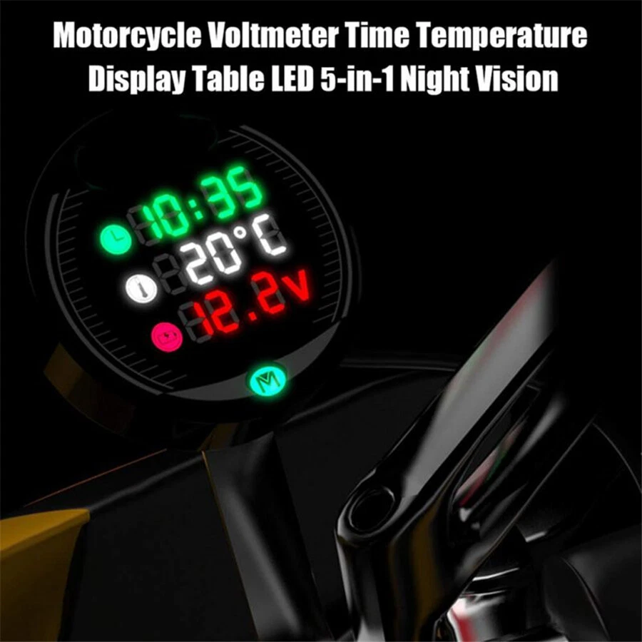 Motorcycle Gauge Digital Water Temperature Voltmeter Time Display Fast Charging - Image 3 of 4