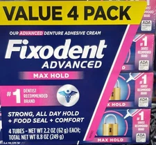 Fixodent Advanced Max Hold Denture Adhesive (2.2 oz tube., 4 pk.) ALL DAY HOLD!