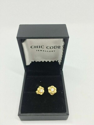 CHIC CODE Gold Plated Sterling Silver Rose Flower Earring Studs (UR)
