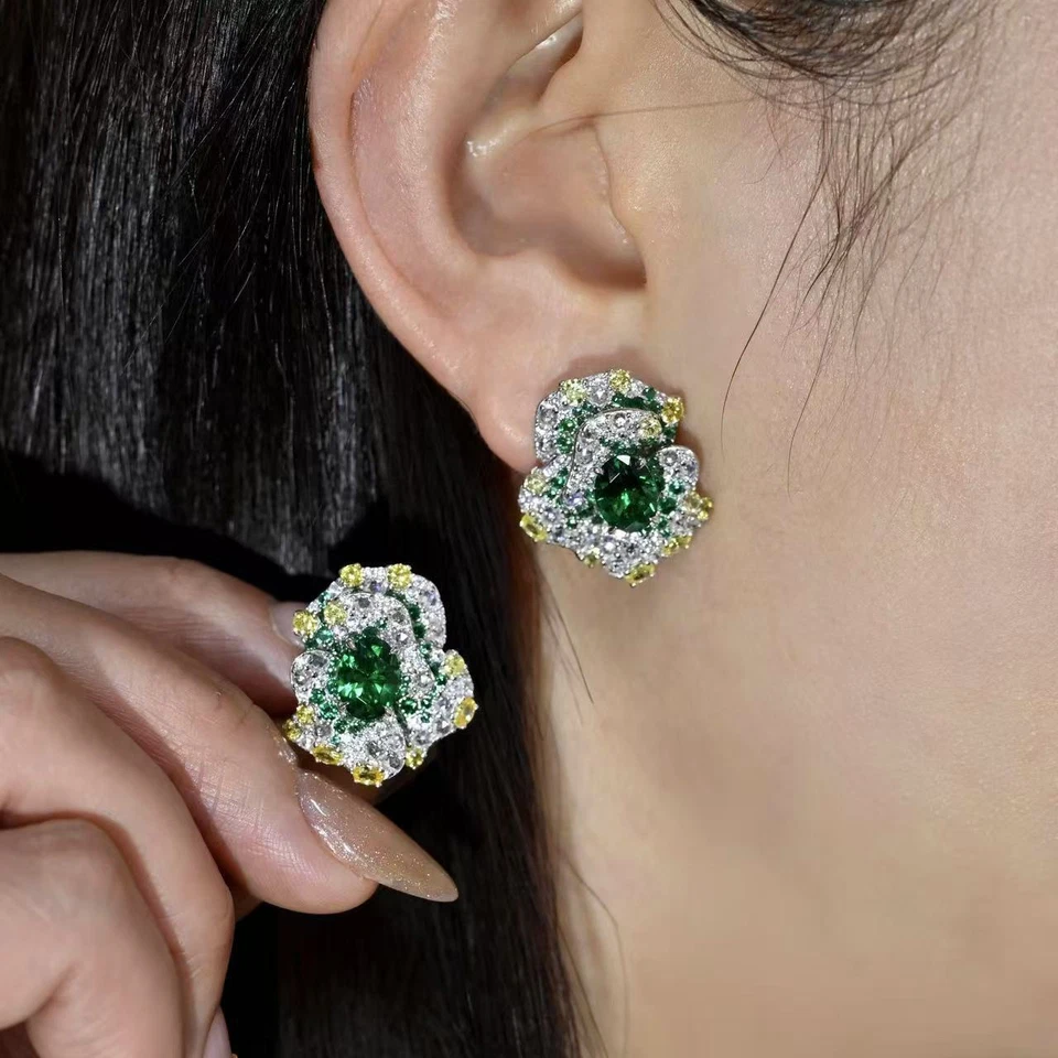 Anillo de 2,3 quilates 1,15 quilates pendiente verde esmeralda tecnología degradado conjunto de diamantes regalo Foto 4 de 4