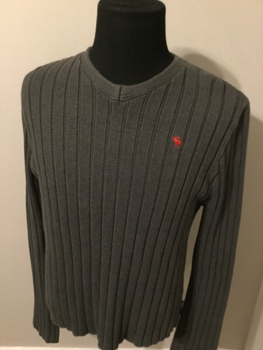 Abercrombie & Fitch Woman Sweater Size XL Gray V-Neck Pullover Cotton Preppy VTG