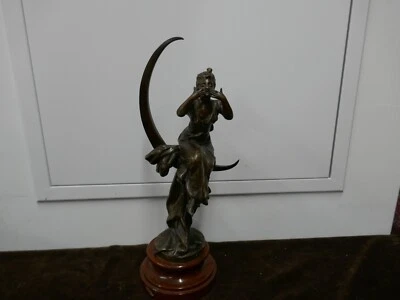 Colombine sur croissant de lune,régule par Van der Straeten,H 38cm,P 2,6kg - Photo 1/4