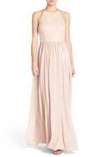 VERA WANG Blush Sequin Chiffon Fit & Flare Open Back A-Line Gown Size 12 L80221