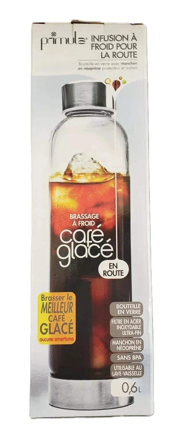 Primula Cold Brew Travel Bottle Glass Iced Coffee To Go Neoprene Sleeve NIB 20oz