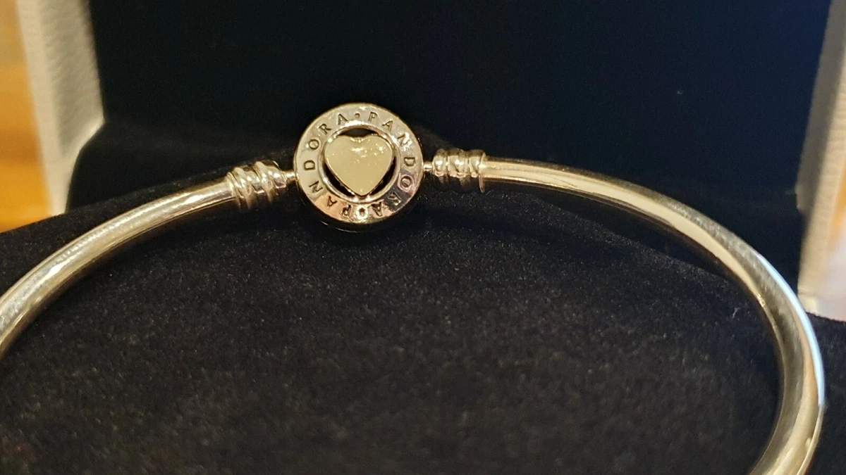 Pandora You Are So Loved Enamel Loving Heart Silver Bangle 17cm