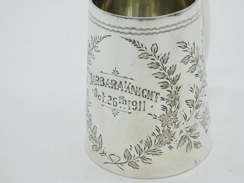 Tazza battesimo motivo floreale argento sterling edoardiano antica 1909 Birmingham - Foto 4 di 5