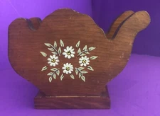VTG Wooden NAPKIN or LETTER HOLDER Hand Painted Flower Retro Tea Pot Shaped SALE