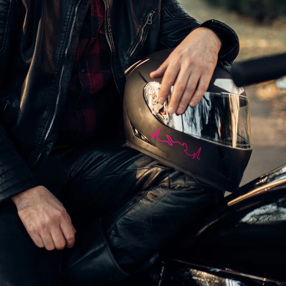 2er Set Bike Aufkleber Herzschlag Neon Pink 12x3cm Motorrad Auto Helm K158 - Bild 4 von 4