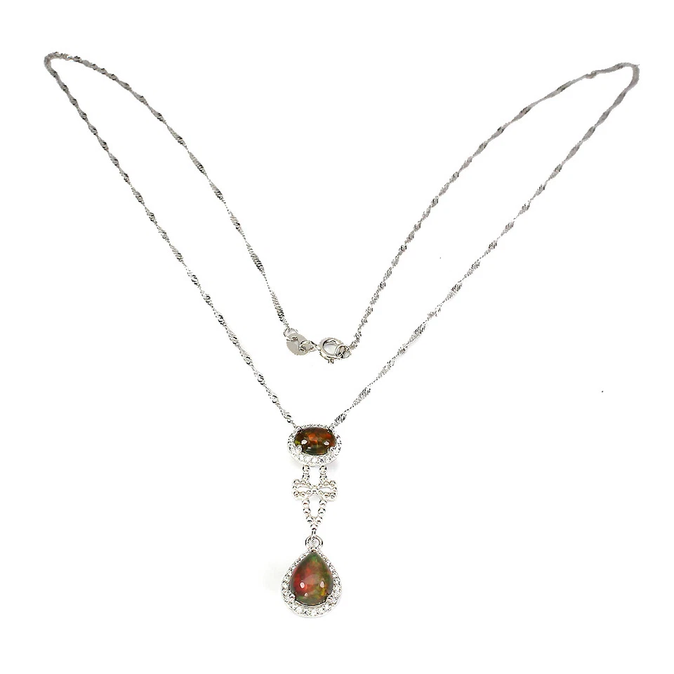 Colar de prata esterlina 925 oval opala preta 9x7mm joias de pedra preciosa natural 18 polegadas - Imagem 3 de 4