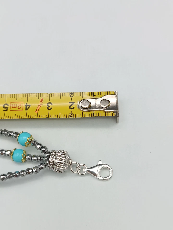 bracciale donna multifilo turchese perle barocche naturali argento 925 ematite - Immagine 4 di 4