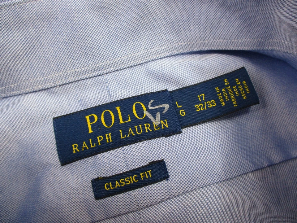 Camisa Polo Ralph Lauren Para Hombres 17 32/33 Azul Calce Clásico Botones Oxford Pony Foto 4 de 4