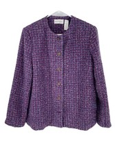 Alfred Dunner Womens 14 Boucle Tweed purple Button Front Lined Suit Jacket
