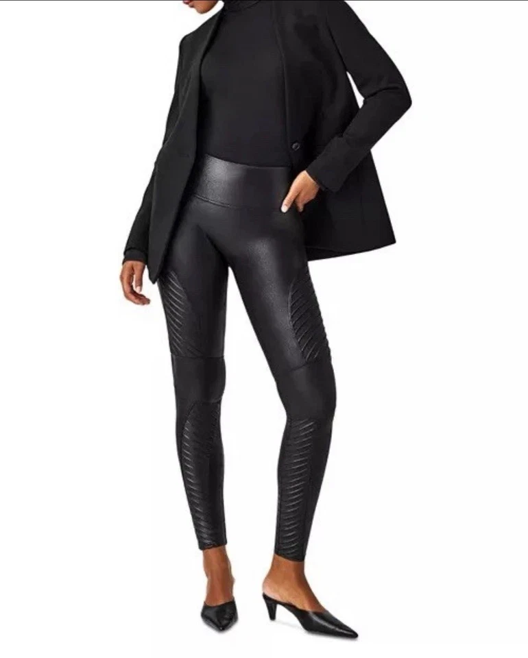 Leggings SPANX Imitación Cuero Moto Negro Cuero Contorneado Leggings Talla S Foto 4 de 4