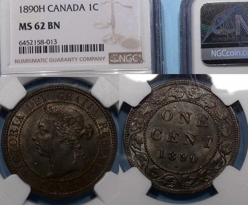 1890H CANADA CENT NGC 62 BN CANADA AUCTION COMP $142 #AC1-51