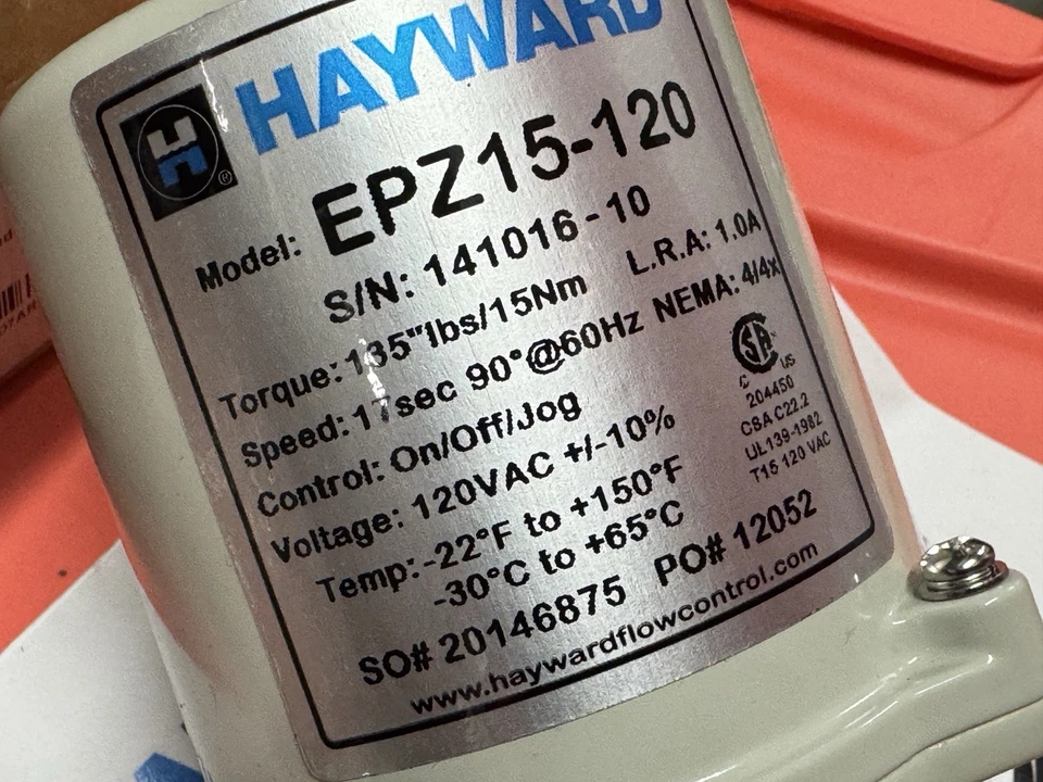 Hayward EPZ15-120 Electric Actuator 135 lbs., NEMA 4/4x, Manual Override, 120V - Image 2 of 4
