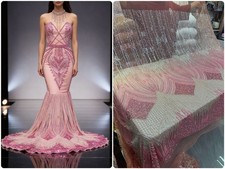 YQOINFKS Luxury Tulle Lace Dress Beaded Net Fabric Women Bridal Dress Embroidery