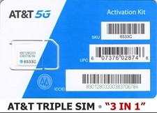 AT T 5G 4G TRIPLE SIM CARD "3 IN 1" NANO 4FF 4G 5G LTE GSM ATT NEW