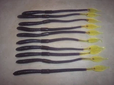 Manns Jelly Worm 7" Black / Chartreuse Tail Lure 10 Pk Manns Worm Discontinued