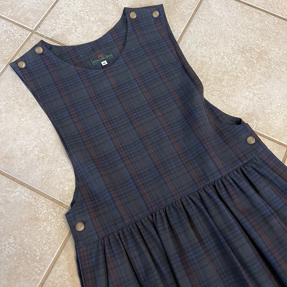 Vintage Abercrombie Fitch Dress Women Medium Blue Plaid Maxi Shirt Sleeveless - Image 2 of 4