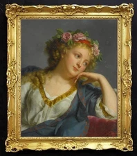 Handmade Old Master-Art Antique Oil Painting Women girl on canvas 24"x30"