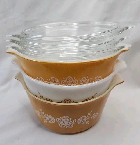 Vintage Pyrex Butterfly Gold Pattern Stacking Bowl 471 472 473 Corning NY Usa