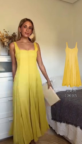 ZARA ZW Collection Square Neck Pleated Dress Mid-Yellow 3024/375 S (need new zip - Picture 2 of 7