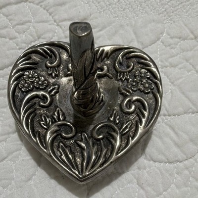 Vintage Heart-Shaped Silver-Plated Ring Holder Jewelry Display Made in Hong Kong