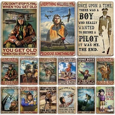 Tin Metal Signs Male Pilot And Airplane Decorative Plate Vintage Poster Man Cave