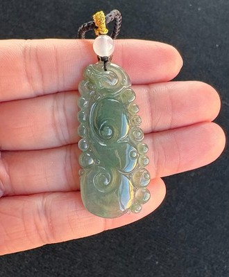 Highly Icy Green Auspicious Clouds Ruyi 如意 Jadeite Jade Pendant Necklace