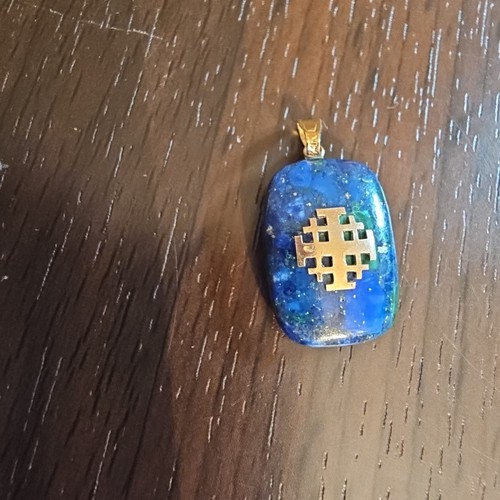 Vintage Eilat Stone Jerusalem Crusader Cross 14k.Gold Pendant - Picture 8 of 8