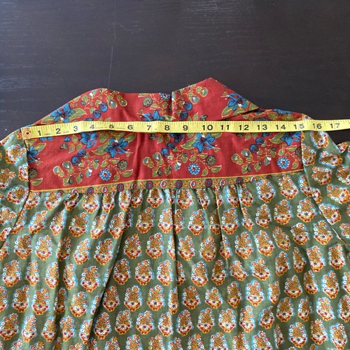 Vintage 70s Teddi of California Boho Hippie Tunic Top Green Red L - Picture 9 of 13