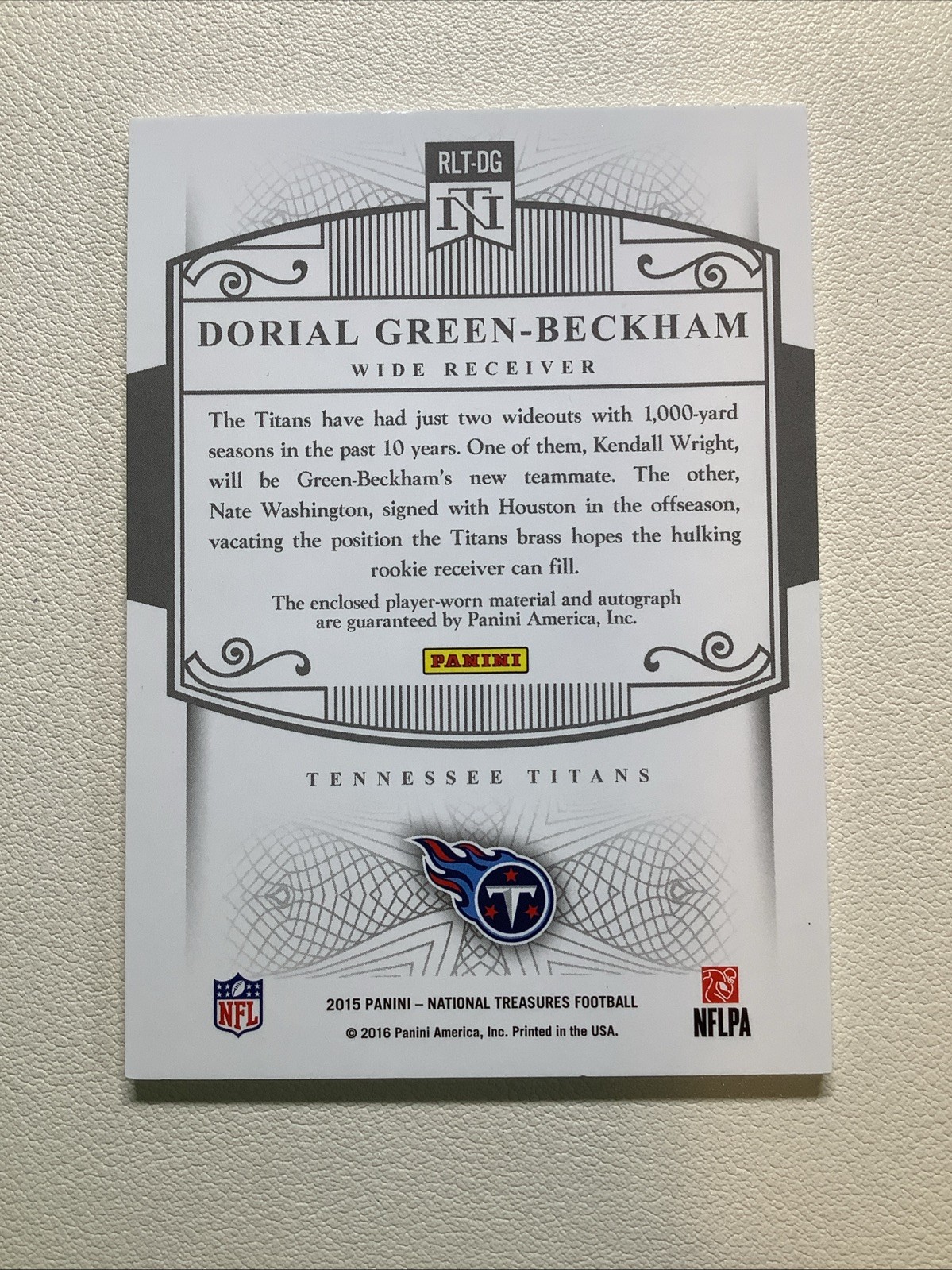 2015 NATIONAL TREASURES RPA LOGO PATCH AUTO DORIAL GREEN BECKHAM  RC 2/5 TITANS view 2