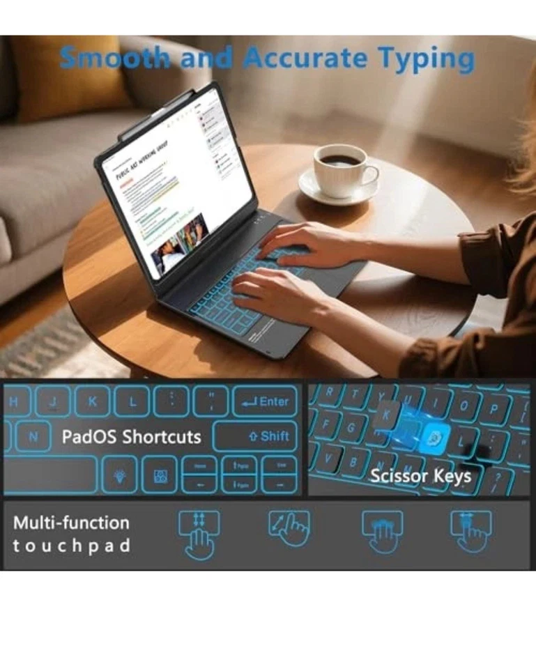 iPad Air 13 Inch Case Keyboard (M3 2025 / M2 2024), iPad Pro 12.9 (6th, Black - Image 4 of 4