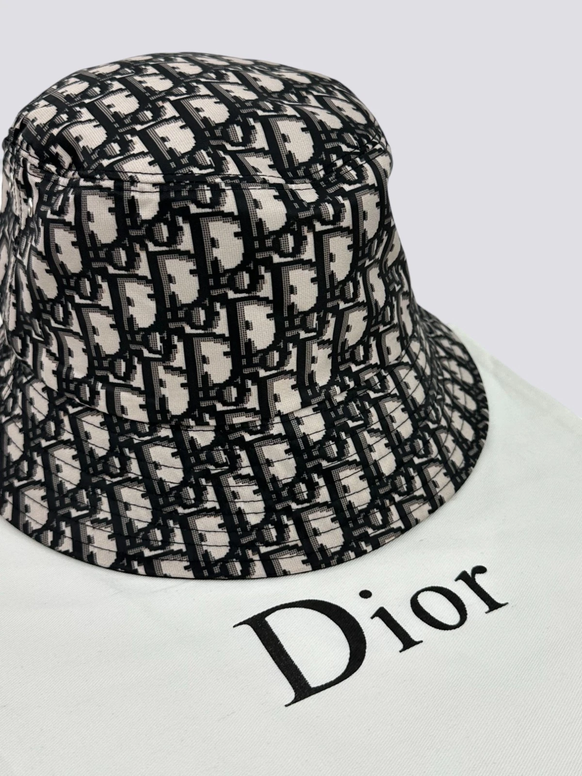 Dior Oblique Monogram Reversible TEDDY-D Bob Bucket Hat Nylon Cap Gray Size M
