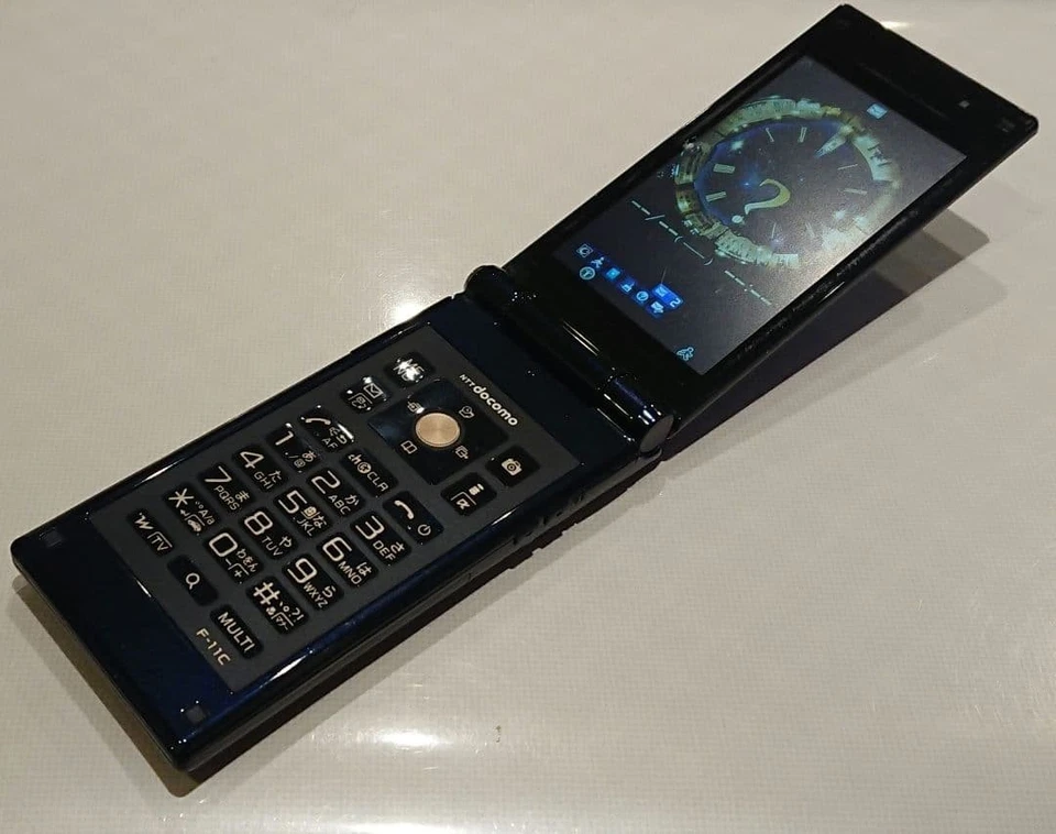 Fujitsu Docomo F-11C Teléfono Azul Comunicación Móvil Confirmado Japonés Flip Pho Foto 3 de 4