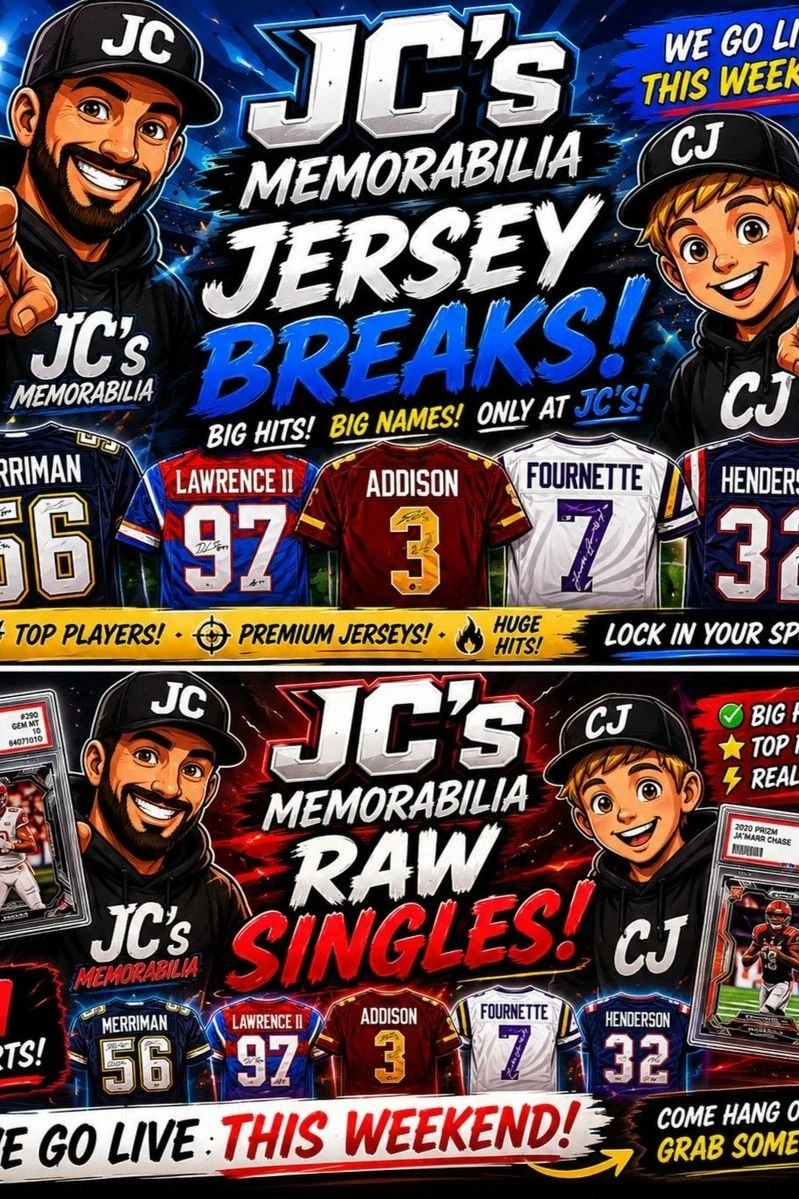 JC’s Memorabilia Live Jersey Breaks + Raw Singles 🔥 with CJ and Dad ...