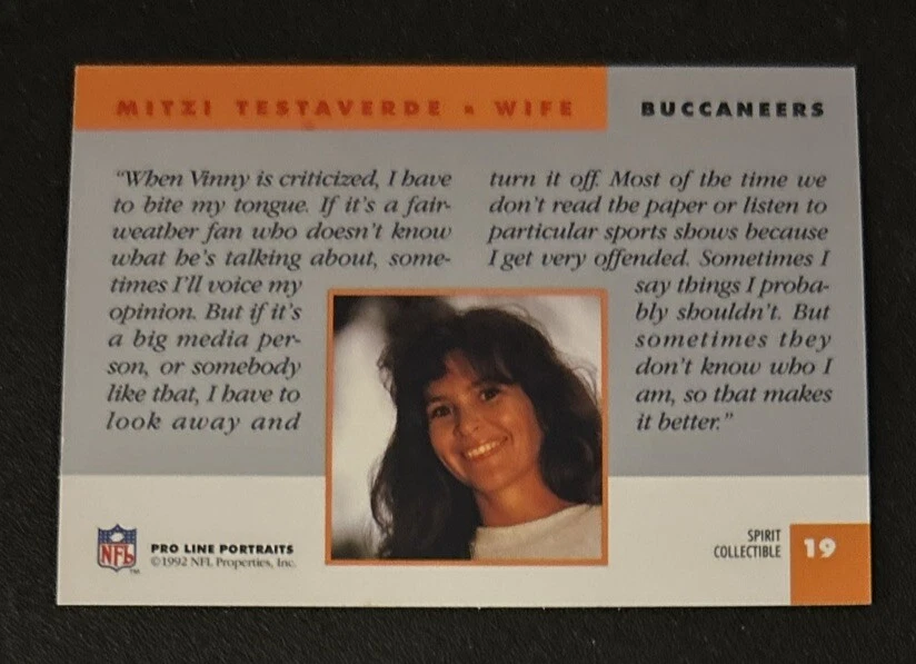 1992 Pro Line Portraits Wives Spirit Collectible Mitzi Testaverde #19 Buccaneers - Image 2 of 2
