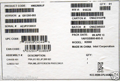 Intel HNS2600JF Compute Module 2U Rack, Socket R New Bulk Packaging V2 TECH 