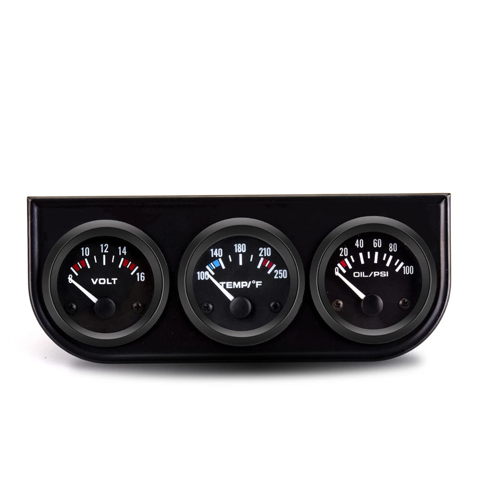 2" 52mm DC 12V Triple Gauge Kit 3in1 Volt Oil Temp Oil Pressure Car Meter Black - Image 2 of 4
