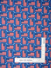 Patriotic American Flags Stars Stripes USA Blue Cotton Fabric Santee By The Yard