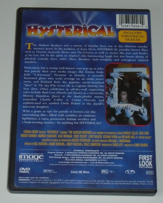 Hysterical [DVD 2001] Julie Newmar horror/comedy 1983 Hudson
