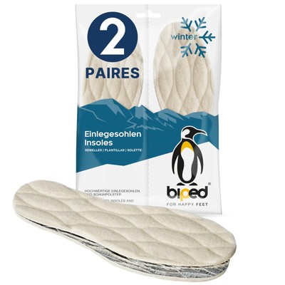 biped 2 paires de semelles hiver - Semelles de chaussures en véritable laine ...