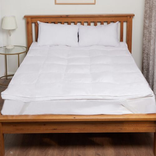 LUXURY GOOSE FEATHER & DOWN 15% MATTRESS TOPPER ENHANCER OVERLAY - COTTON CASING - Picture 3 of 12