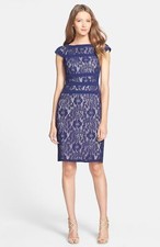 Adrianna Papell  Lace Sheath Dress Sz 2 Navy