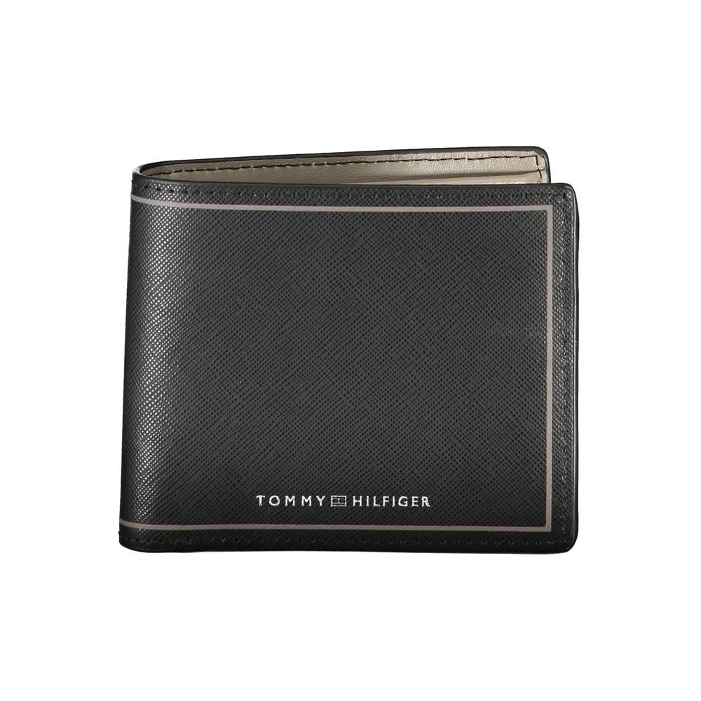 Tommy Hilfiger Mens Black Genuine Leather Slim Bifold Wallet