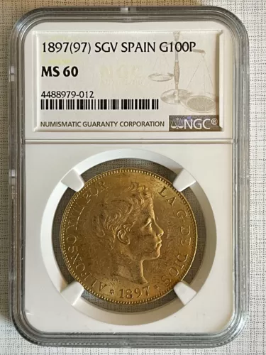 Spain 1897(97) SGV 100 Pesetas Gold NGC MS60 RARE ORIGINAL ISSUE SKU# 6209