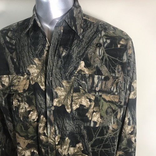Game Winner Sports Wear Mens XL Button Front Long Sleeve Mossy Oak Camo Shirt - Picture 4 of 14
